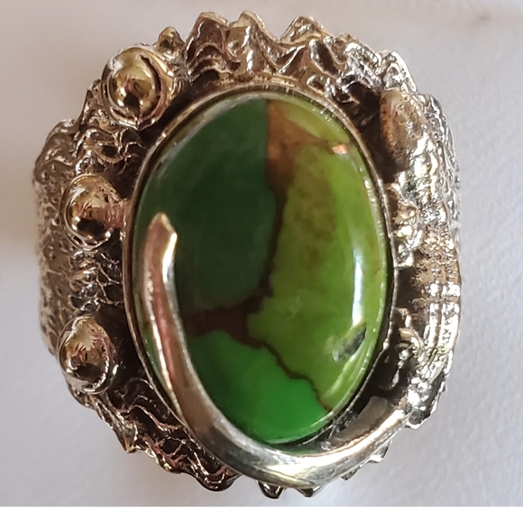 Genuine Copper Green Turquoise Ring Size 8 - Picture 1 of 8